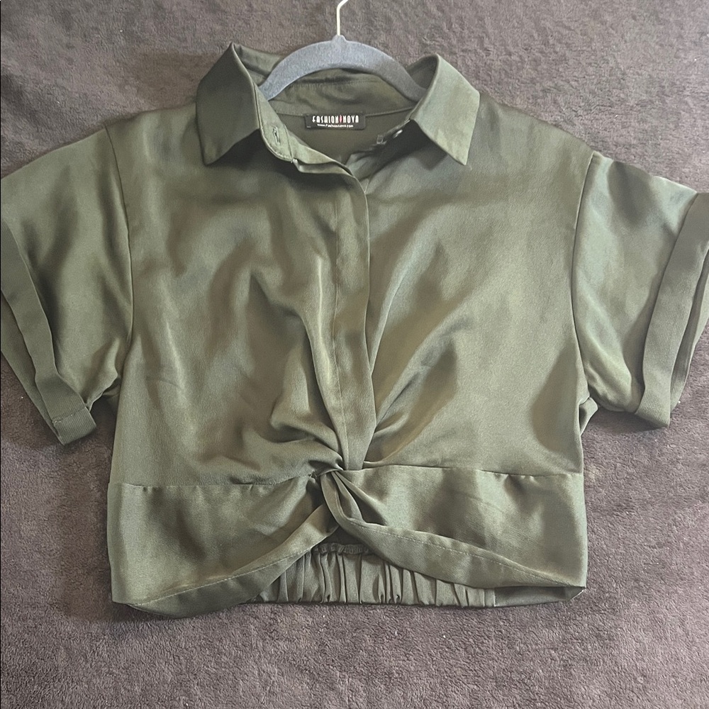 Olive Green Twist Front Top